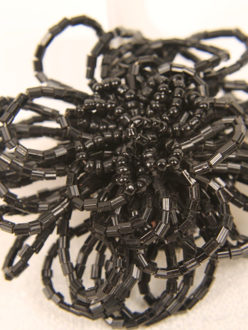 Talbots Black Seed Bead Flower Brooch Pin Textured Loop Statement Jewelry